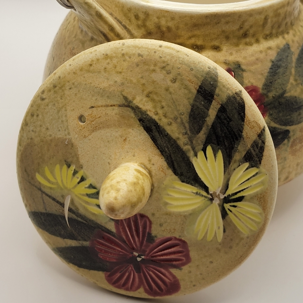 Nasco Teapot Japan Fine Stoneware Hand Painted Flowers Bamboo Wrapped Handle - Picture 8 of 13